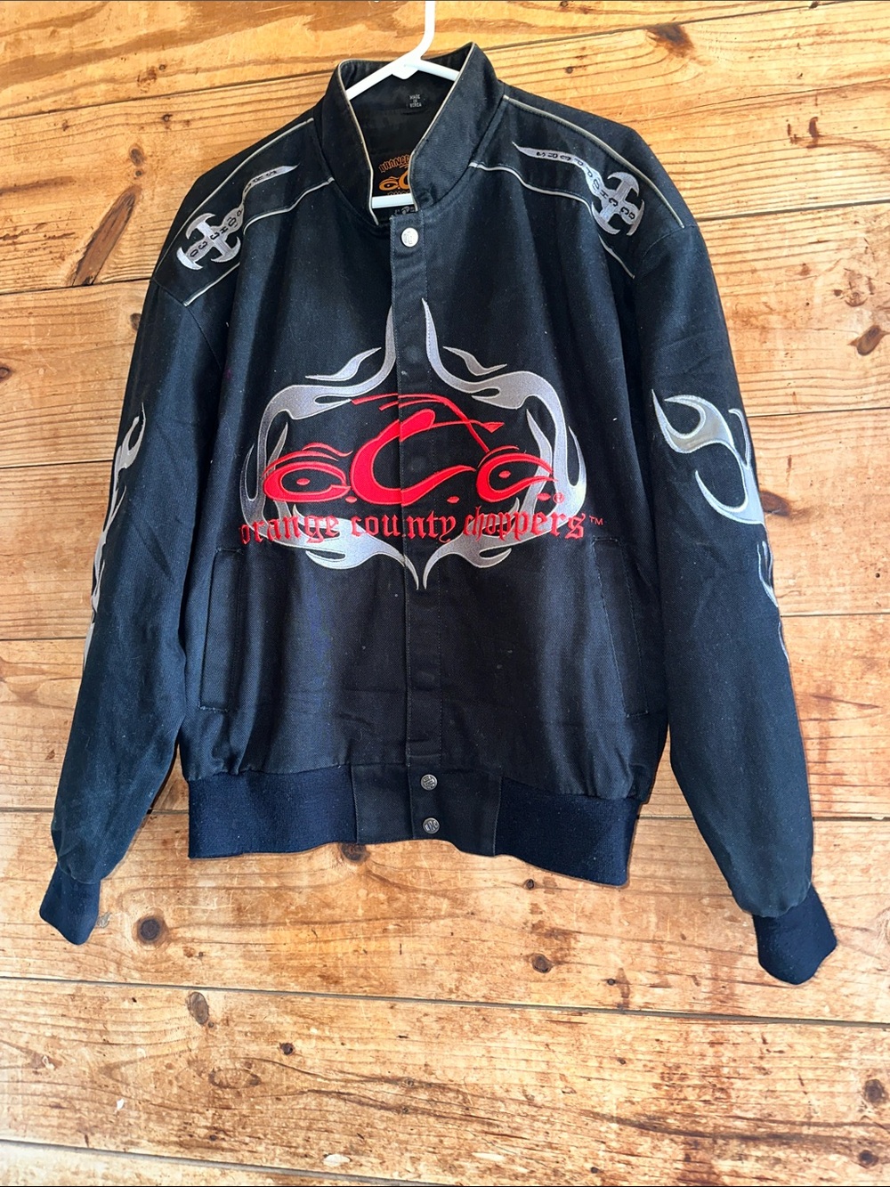 Orange County Choppers Black Bomber Jacket with Flame Graphics